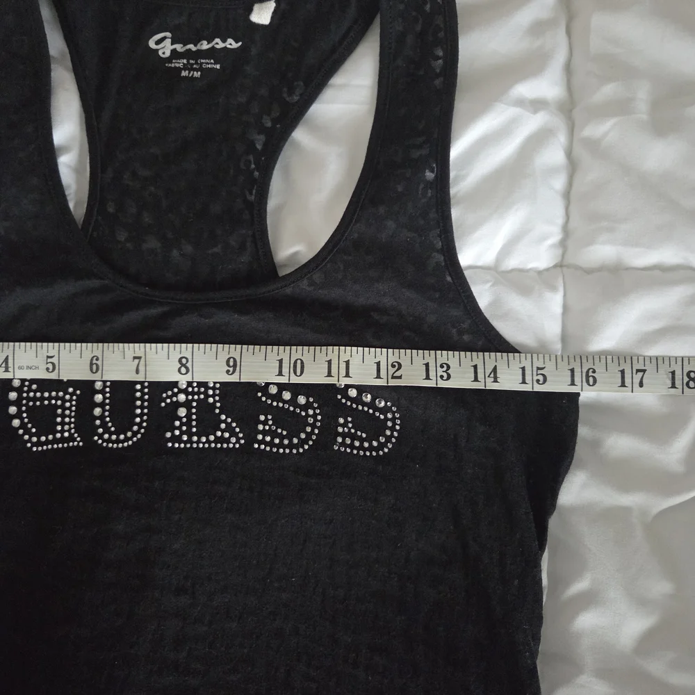 Y2K GUESS Rhinestone Tank -Sheer Leopard Print Racerback - Picture 2 of 3